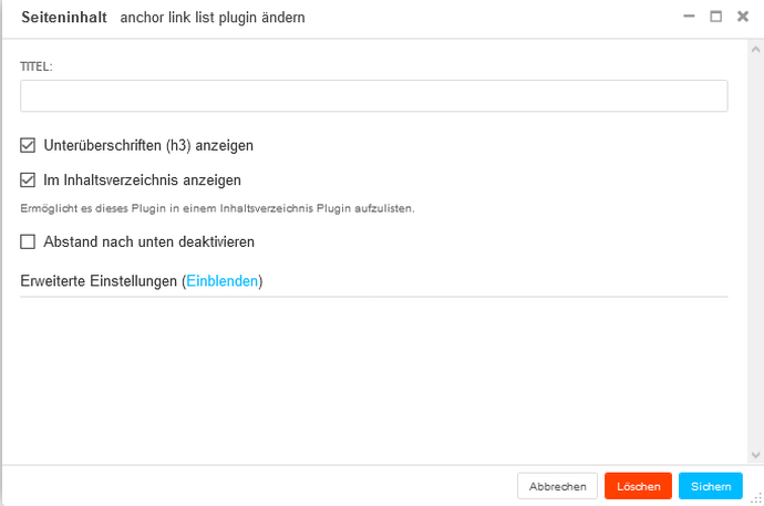 Seiteninhalt des Moduls, Maske