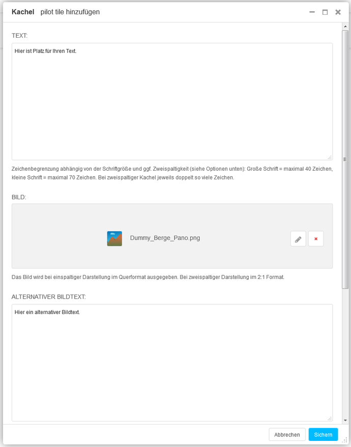 Screenshot Backend 028E Kachel