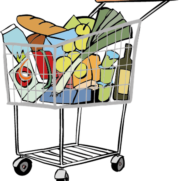 Einkaufswagen mit Lebensmitteln (vergrößerte Bildansicht wird geöffnet)