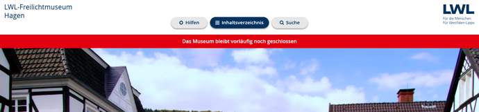 Screenshot eines Hinweis Moduls auf der Startseite des LWL-Freilichtmuseums Hagen