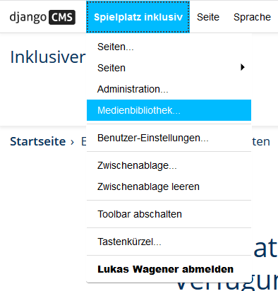 Screenshot des geöffneten Hauptmenüs