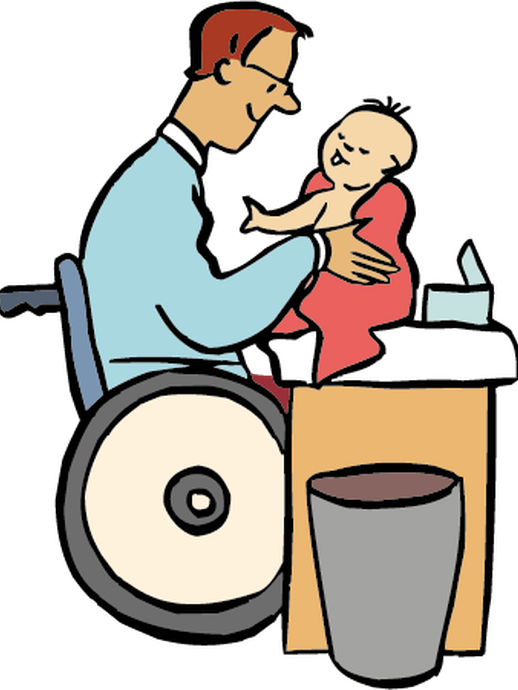 Rollstuhlfahrer mit Baby (vergrößerte Bildansicht wird geöffnet)